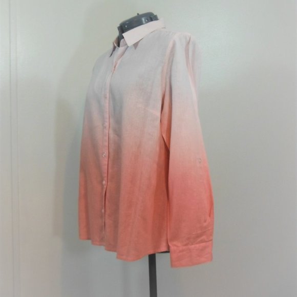 Kim Rogers Tangerine/Pink Ombre Button Front Shirt - Picture 3 of 7